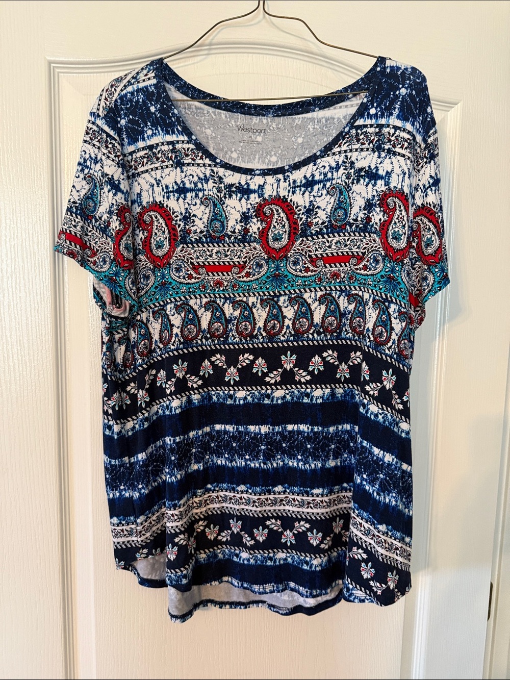 Westport Navy Multicolor Paisley Short Sleeve Top